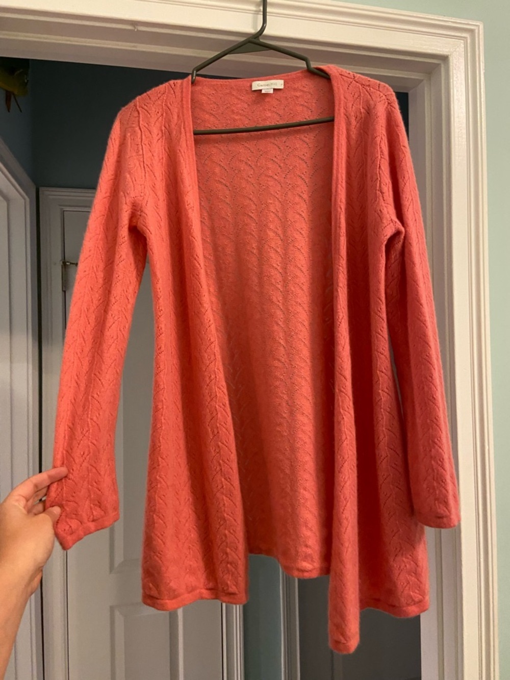 Garnet Hill Coral Open-Front 100% Cashmere Cardigan